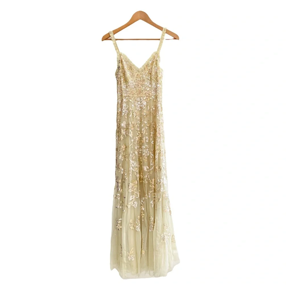 NEEDLE & THREAD Valentina Yellow Tulle Lace Sequin Ruffle Gown Maxi Dress 4 - Picture 3 of 12